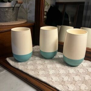 BOPP-DECKER Vacron Vintage Plastic Drinkware Tumblers Set of 3 White Teal 1970's